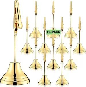 12 Pcs Table Number Holders 3 Inch Place Card Holder with Alligator Clip Metal Table Card Holders Table Number Stands Table Sign Holders for Photos, Food Signs, Birthdays, Weddings (Gold)
