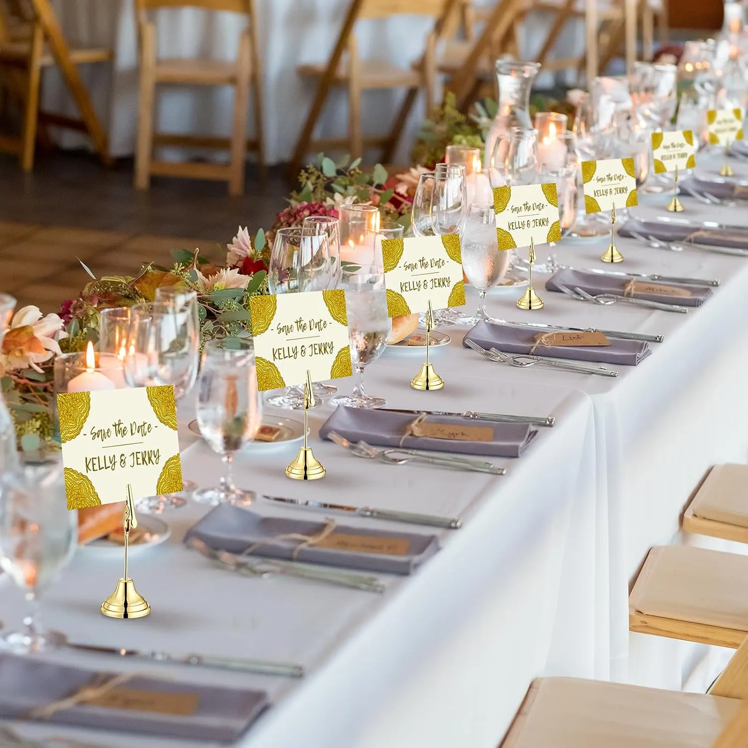 12 Pcs Table Number Holders 3 Inch Place Card Holder with Alligator Clip Metal Table Card Holders Table Number Stands Table Sign Holders for Photos, Food Signs, Birthdays, Weddings (Gold)