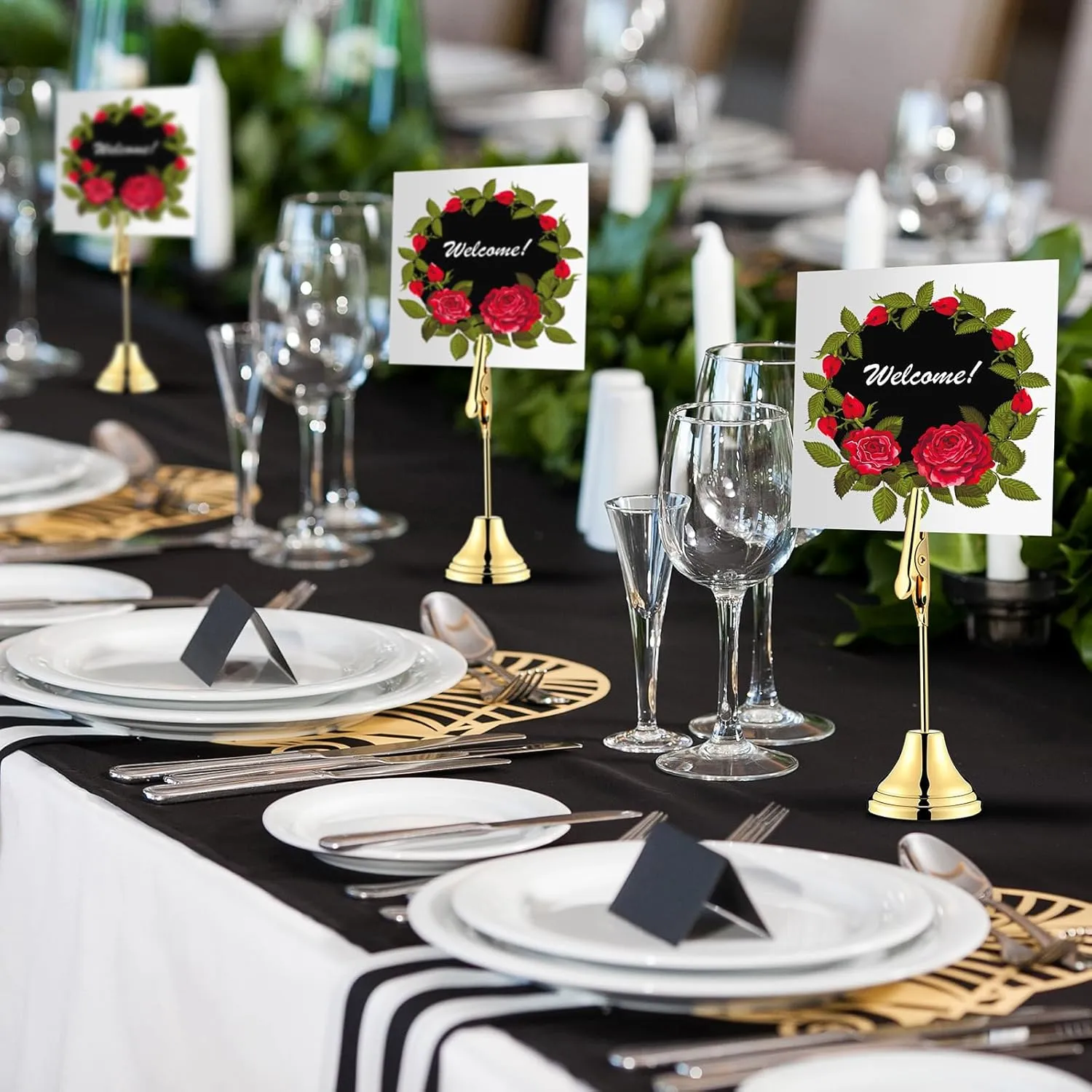 12 Pcs Table Number Holders 3 Inch Place Card Holder with Alligator Clip Metal Table Card Holders Table Number Stands Table Sign Holders for Photos, Food Signs, Birthdays, Weddings (Gold)