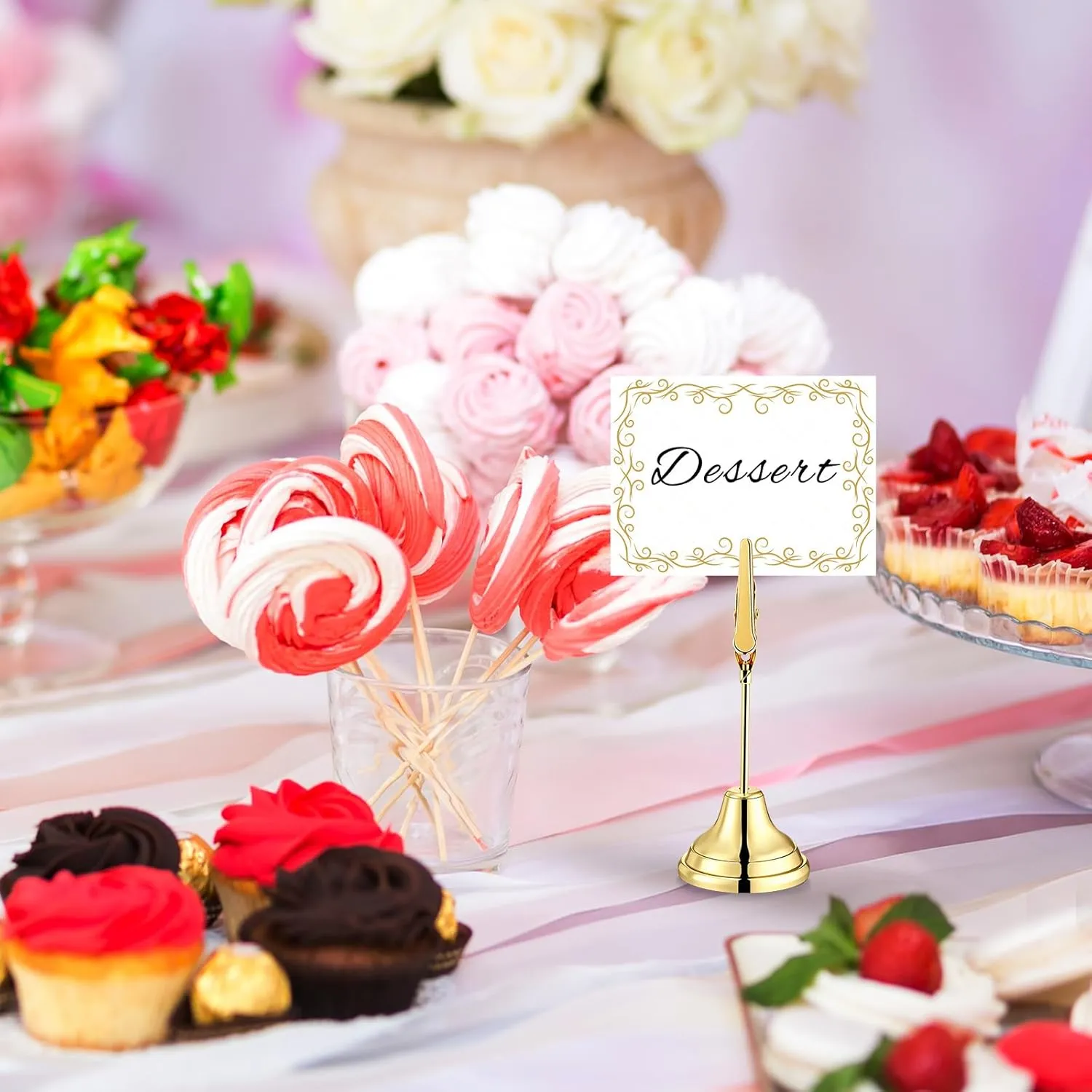 12 Pcs Table Number Holders 3 Inch Place Card Holder with Alligator Clip Metal Table Card Holders Table Number Stands Table Sign Holders for Photos, Food Signs, Birthdays, Weddings (Gold)