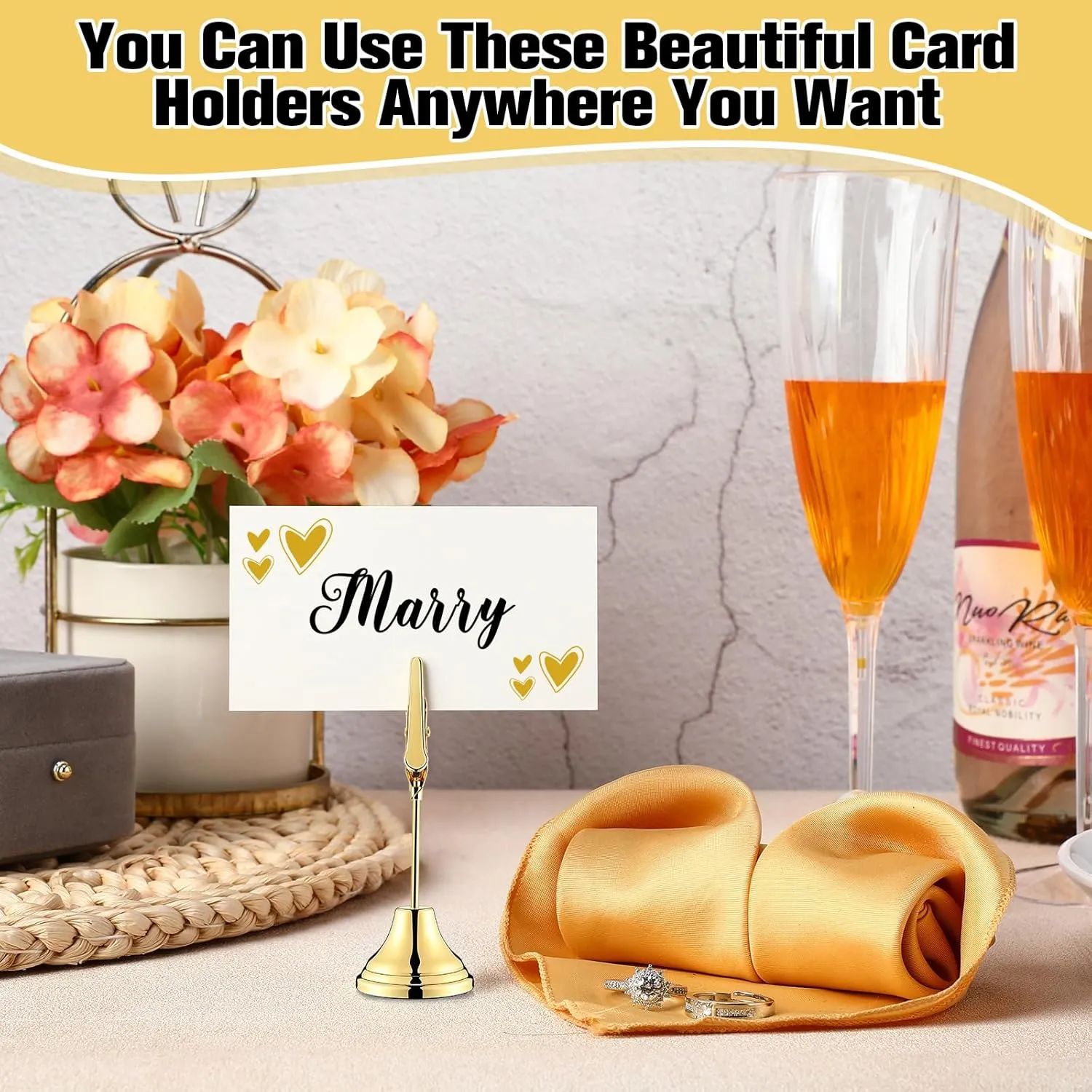 12 Pcs Table Number Holders 3 Inch Place Card Holder with Alligator Clip Metal Table Card Holders Table Number Stands Table Sign Holders for Photos, Food Signs, Birthdays, Weddings (Gold)