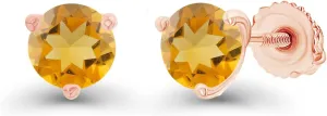 14K Gold Plated 925 Sterling Silver Hypoallergenic 4mm Round 3 Prong Martini Set Genuine Birthstone Solitaire Screwback Stud Earrings