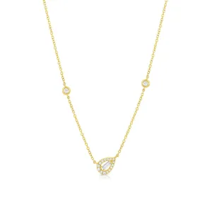 18K Yellow Gold Diamond Offset Pear-Shaped Pendant Necklace
