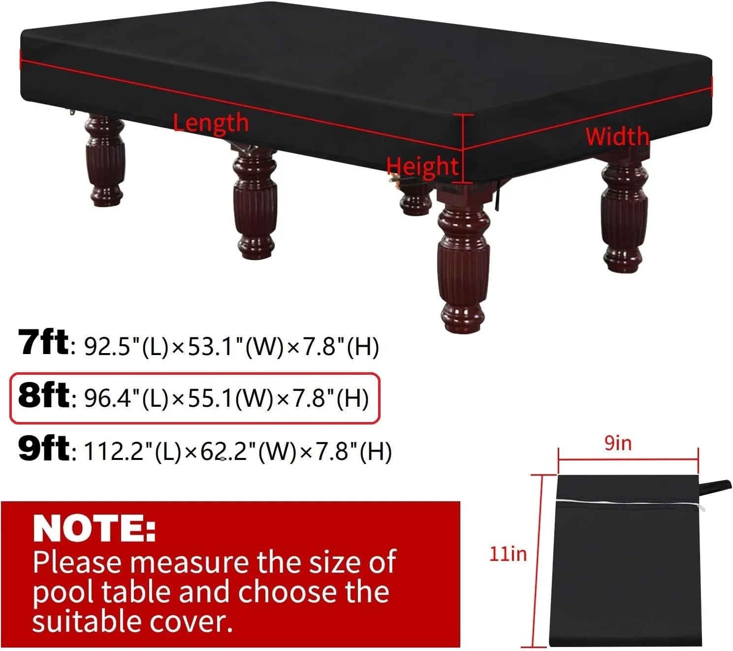 8 Foot Billiard Pool Table Cover, Pool Table Cover, Waterproof&Tearproof Cover for Pool Table with Storage Bag, Indoor Outdoor All Season Sun Rain Snow Dust Protection Snooker Table Covers (8ft)