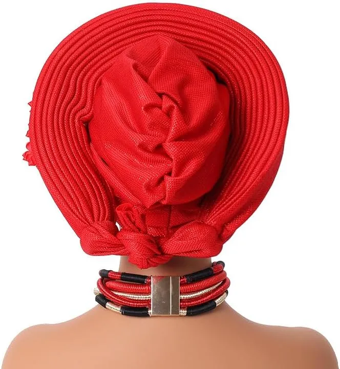 African Nigeria Aoto Gele Head Tie Turbans with Flower for Women Muslim ASO Oke Wedding Party Headwraps