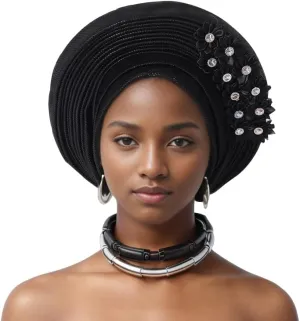 African Nigeria Aoto Gele Head Tie Turbans with Flower for Women Muslim ASO Oke Wedding Party Headwraps