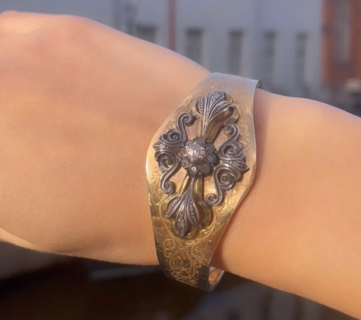 Antique Dutch bracelet in rose gold and silver with rose diamond