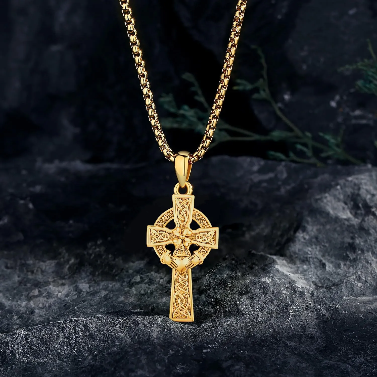 Celtic Cross Necklace Sterling Silver Irish Knot Claddagh Cross Pendant Jewelry for Men with 22" 2" Box Chain