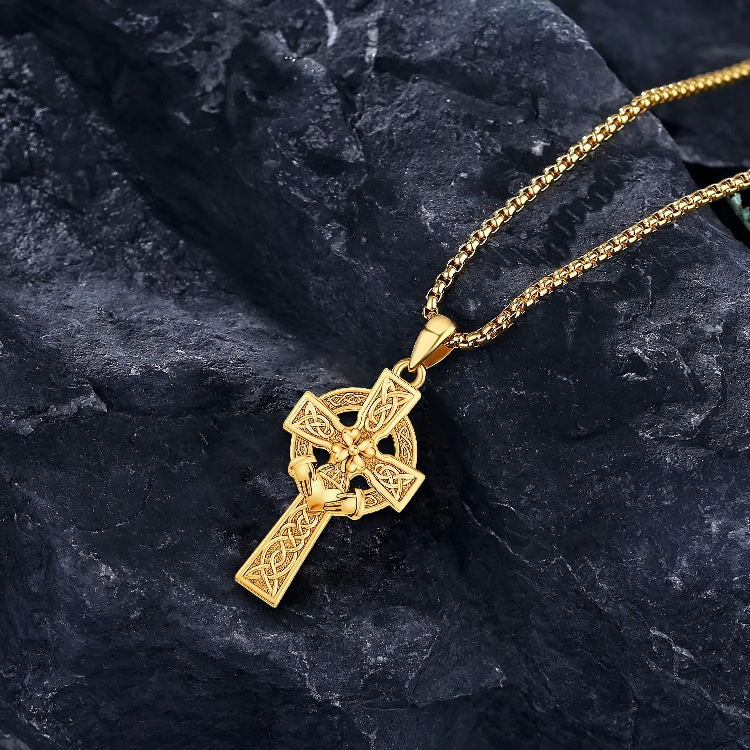 Celtic Cross Necklace Sterling Silver Irish Knot Claddagh Cross Pendant Jewelry for Men with 22" 2" Box Chain