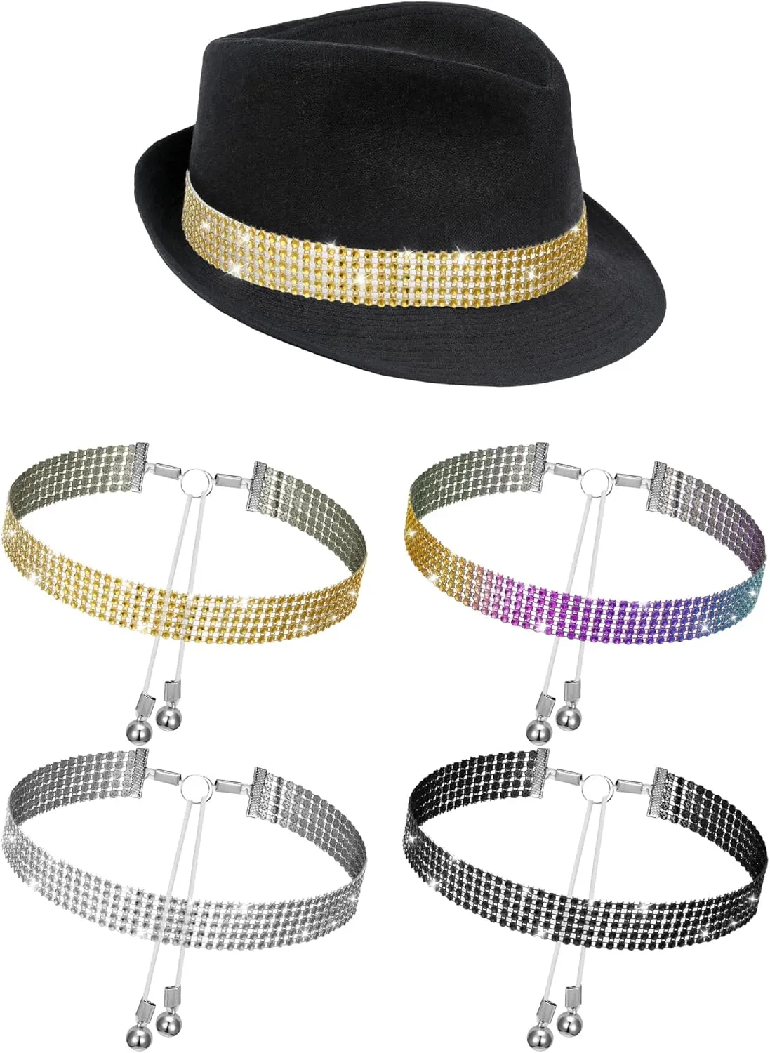 Crowye Rhinestone Stretchable Hat Bands for Cowboy Adjustable Bling Hat Belt Jewelry