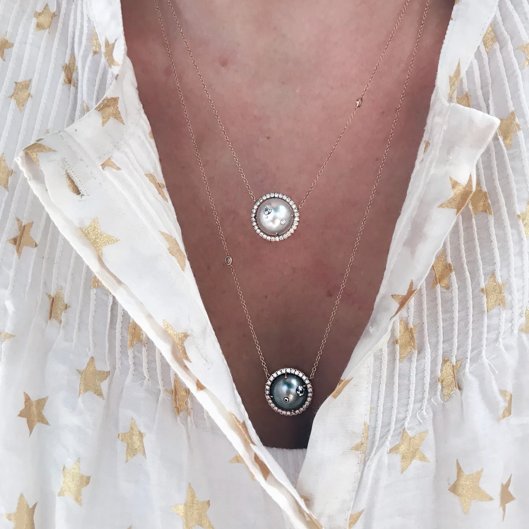 Double South Sea Pearl with Halos Necklace