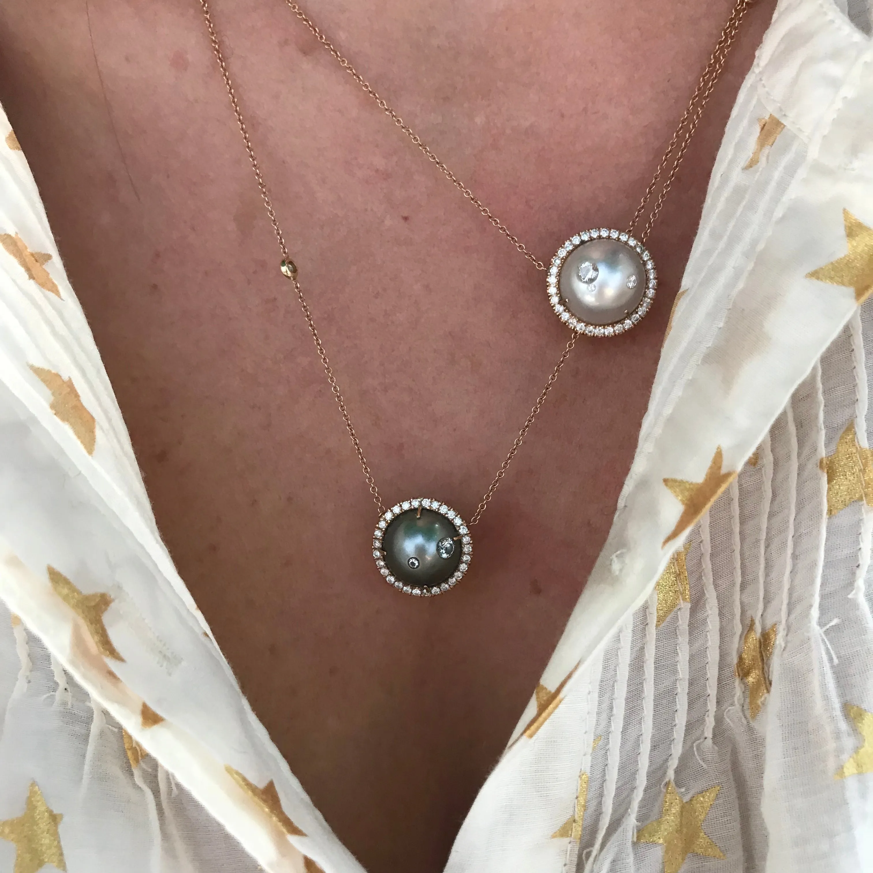 Double South Sea Pearl with Halos Necklace