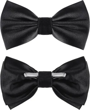 Geyoga 2 Packs Clip on Bow Ties for Men Solid Bow Tie for Costume Wedding Party(Black)