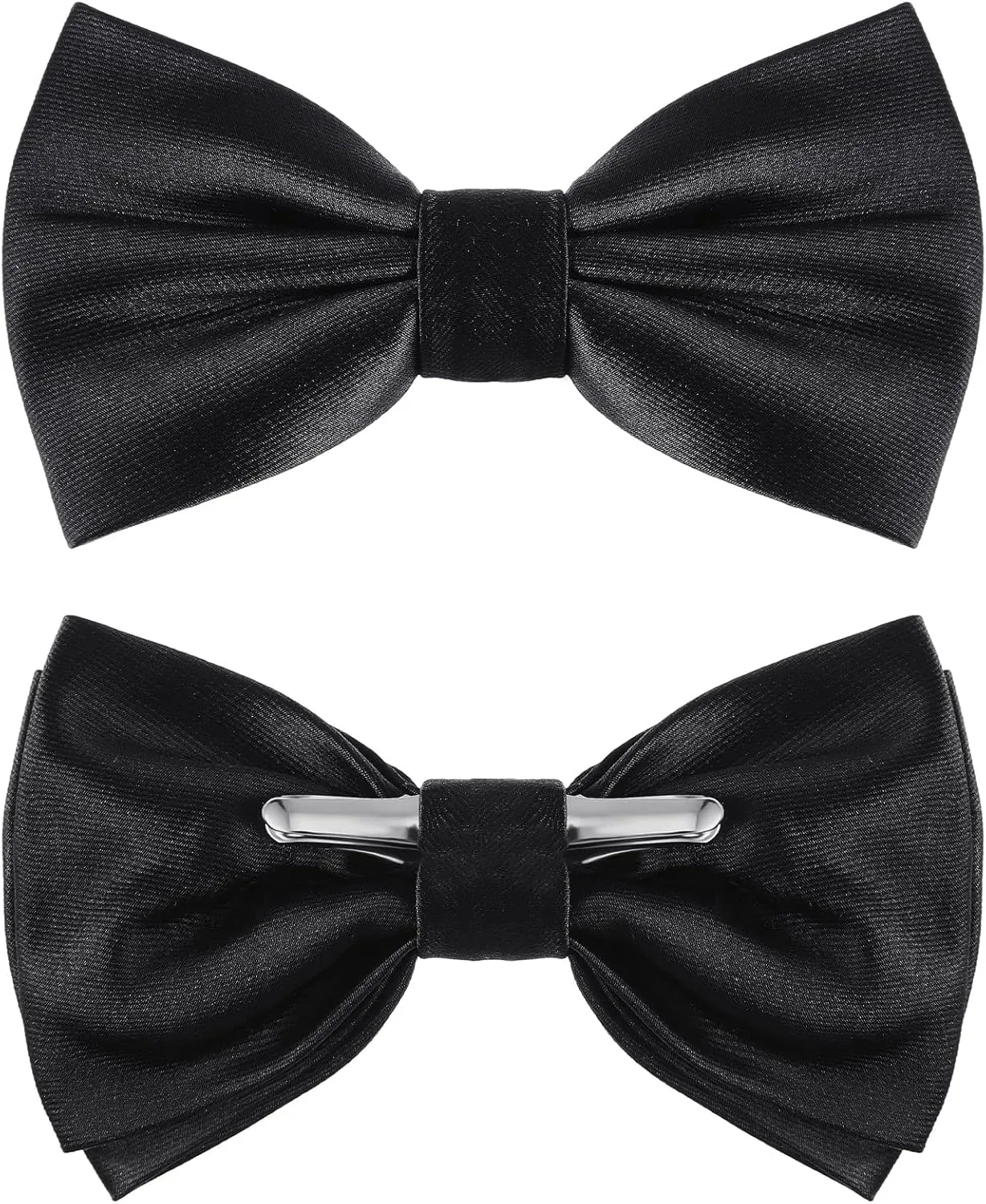 Geyoga 2 Packs Clip on Bow Ties for Men Solid Bow Tie for Costume Wedding Party(Black)