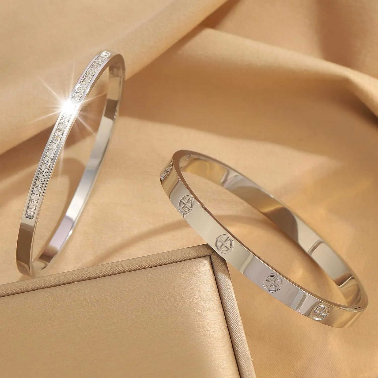 Gold Bangle Bracelets for Women - 2PCS 18 K Gold Plated Stainless Steel Love Bangle Friendship Stack Bracelet Bangle for Her.