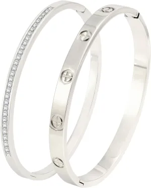 Gold Bangle Bracelets for Women - 2PCS 18 K Gold Plated Stainless Steel Love Bangle Friendship Stack Bracelet Bangle for Her.