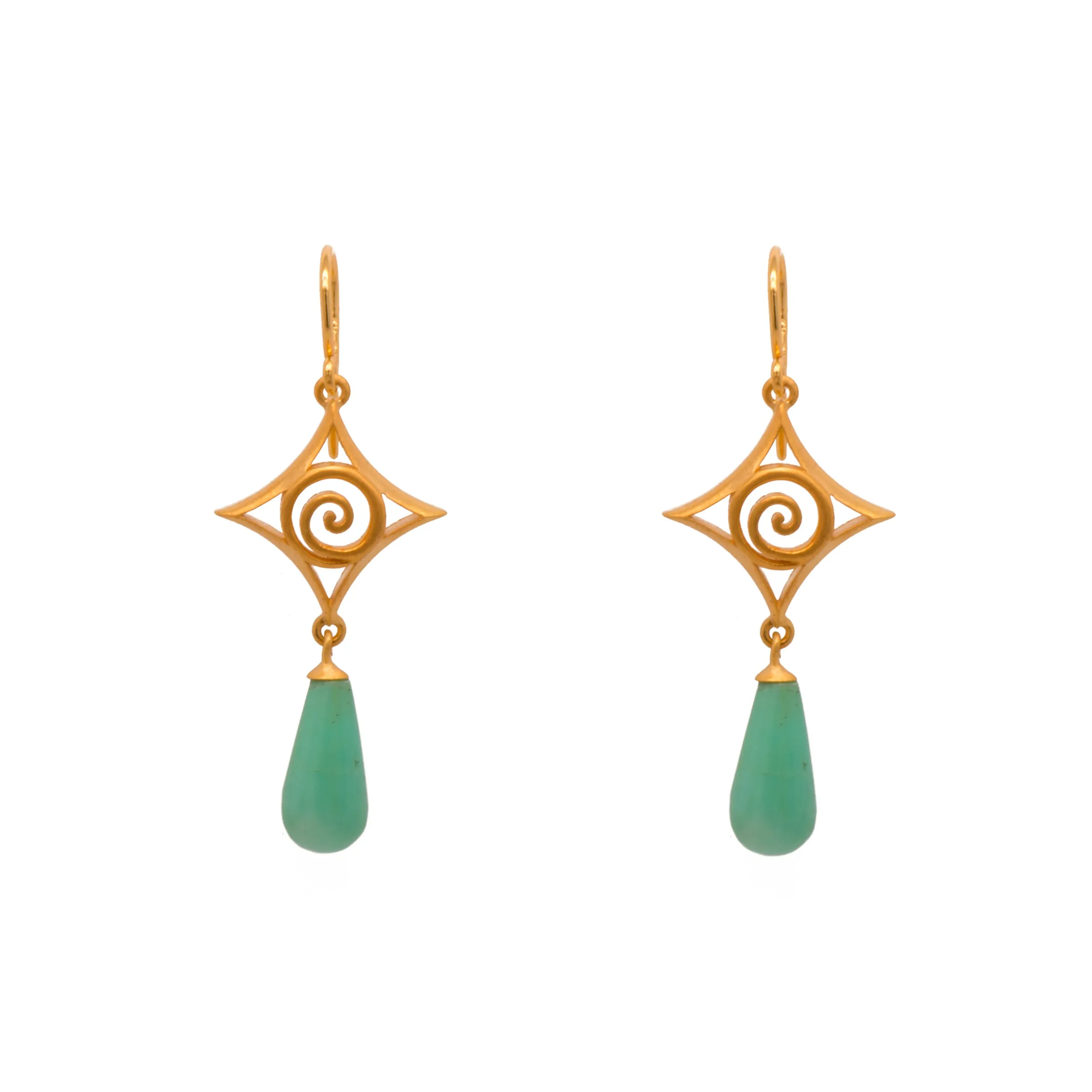 Gratitude Cabochon Drop Chrysoprase Wire Earrings 24K Gold Vermeil