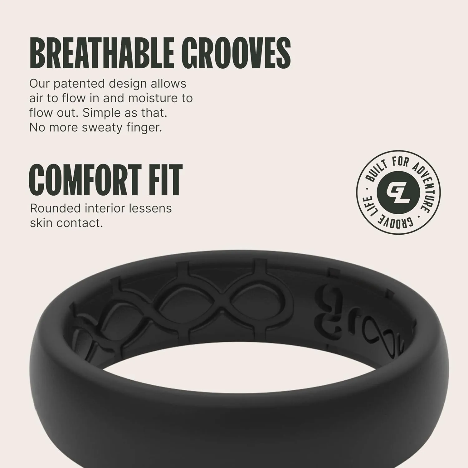 Groove Life Solid Thin Silicone Ring - Breathable Rubber Wedding Rings for Women, Lifetime Coverage, Unique Design, Comfort Fit Ring