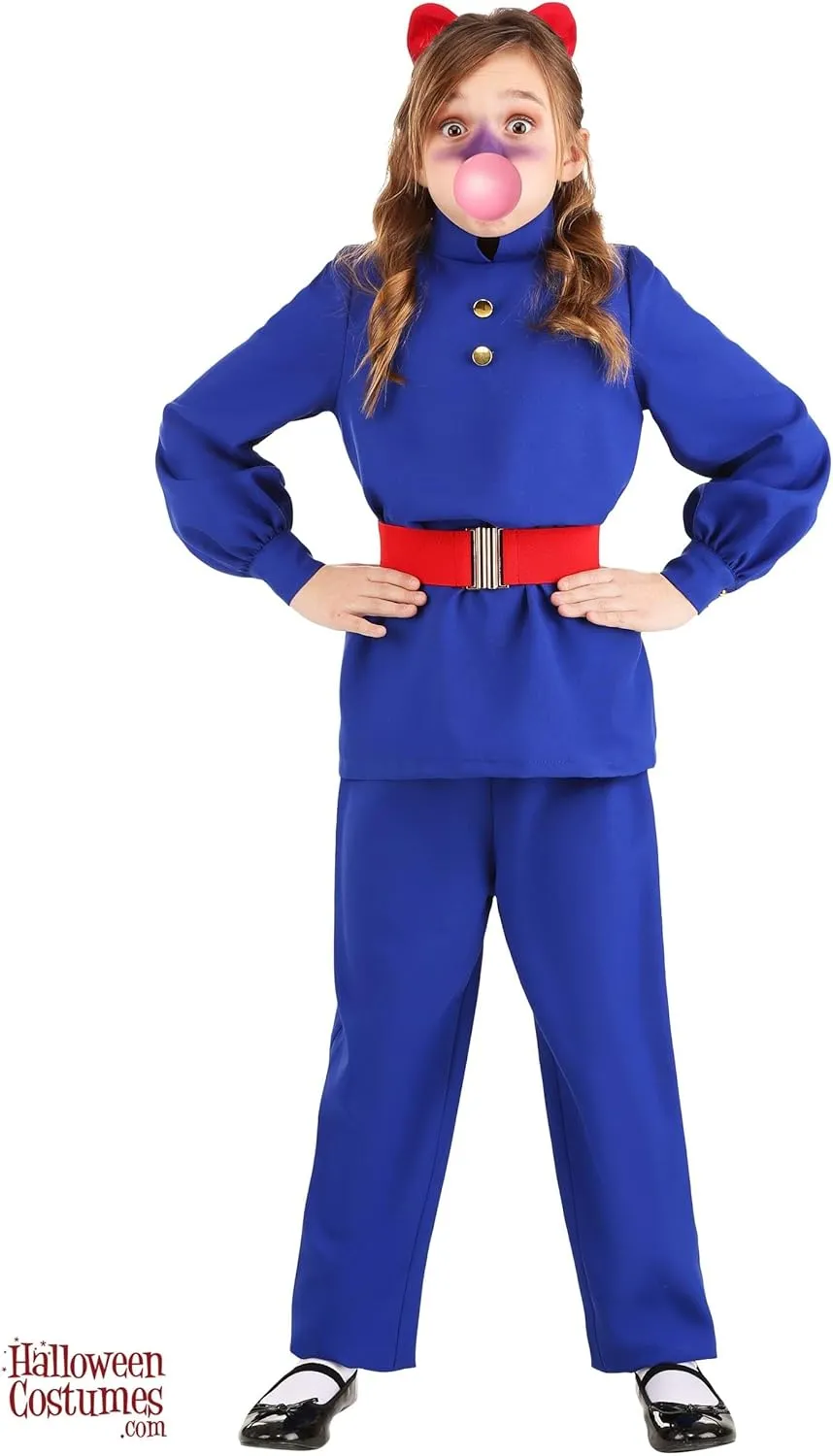 Gum-chewing Ticket Winner Costume for Kids, Violet Jumpsuit with Red Belt