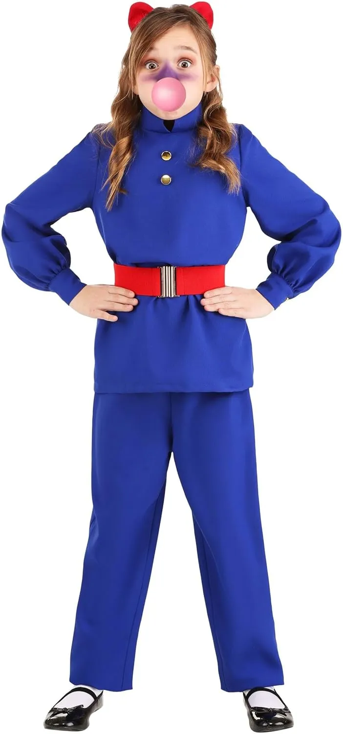 Gum-chewing Ticket Winner Costume for Kids, Violet Jumpsuit with Red Belt