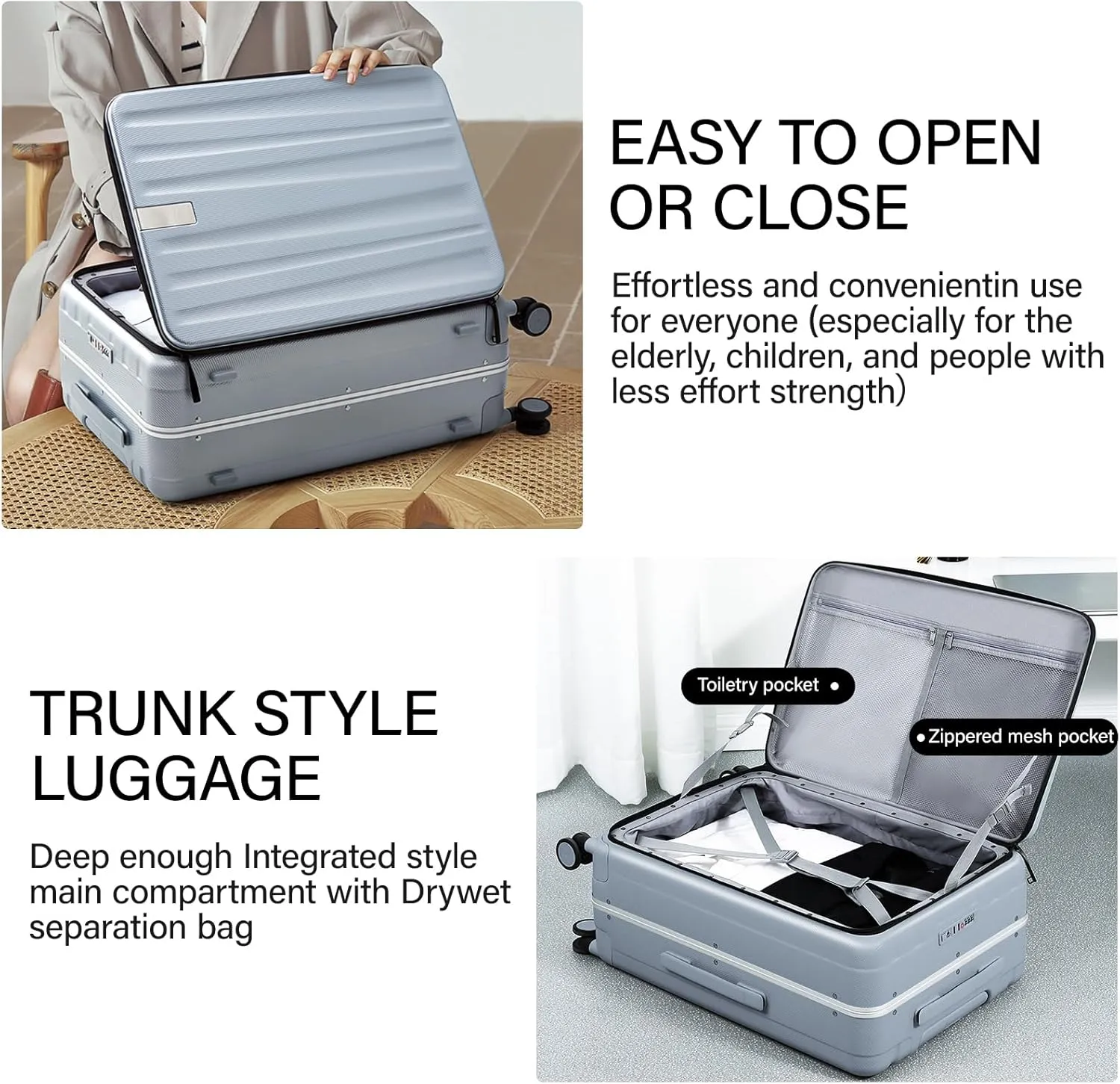 Hanke 24 Inch Checked Luggage with Spinner Wheels PC Hard Shell Suitcases Top Open Aluminum Frame Travel Luggage Rolling Suitcase for Woman Men.(Grey)
