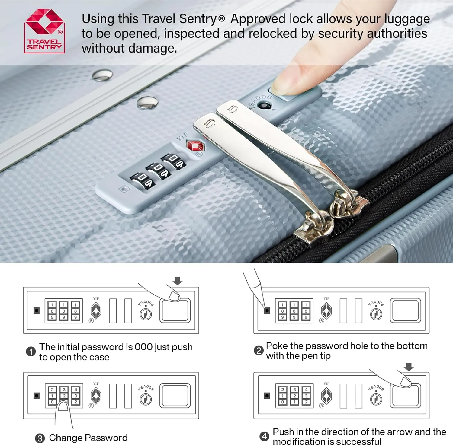 Hanke 24 Inch Checked Luggage with Spinner Wheels PC Hard Shell Suitcases Top Open Aluminum Frame Travel Luggage Rolling Suitcase for Woman Men.(Grey)