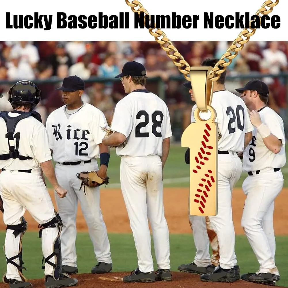 Hatti Doris Baseball Number Necklace for Men 00-99 - Jersey Number Necklace with Stainless Steel Gold Plated Chain & Baseball Charm Pendant