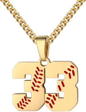 Hatti Doris Baseball Number Necklace for Men 00-99 - Jersey Number Necklace with Stainless Steel Gold Plated Chain & Baseball Charm Pendant