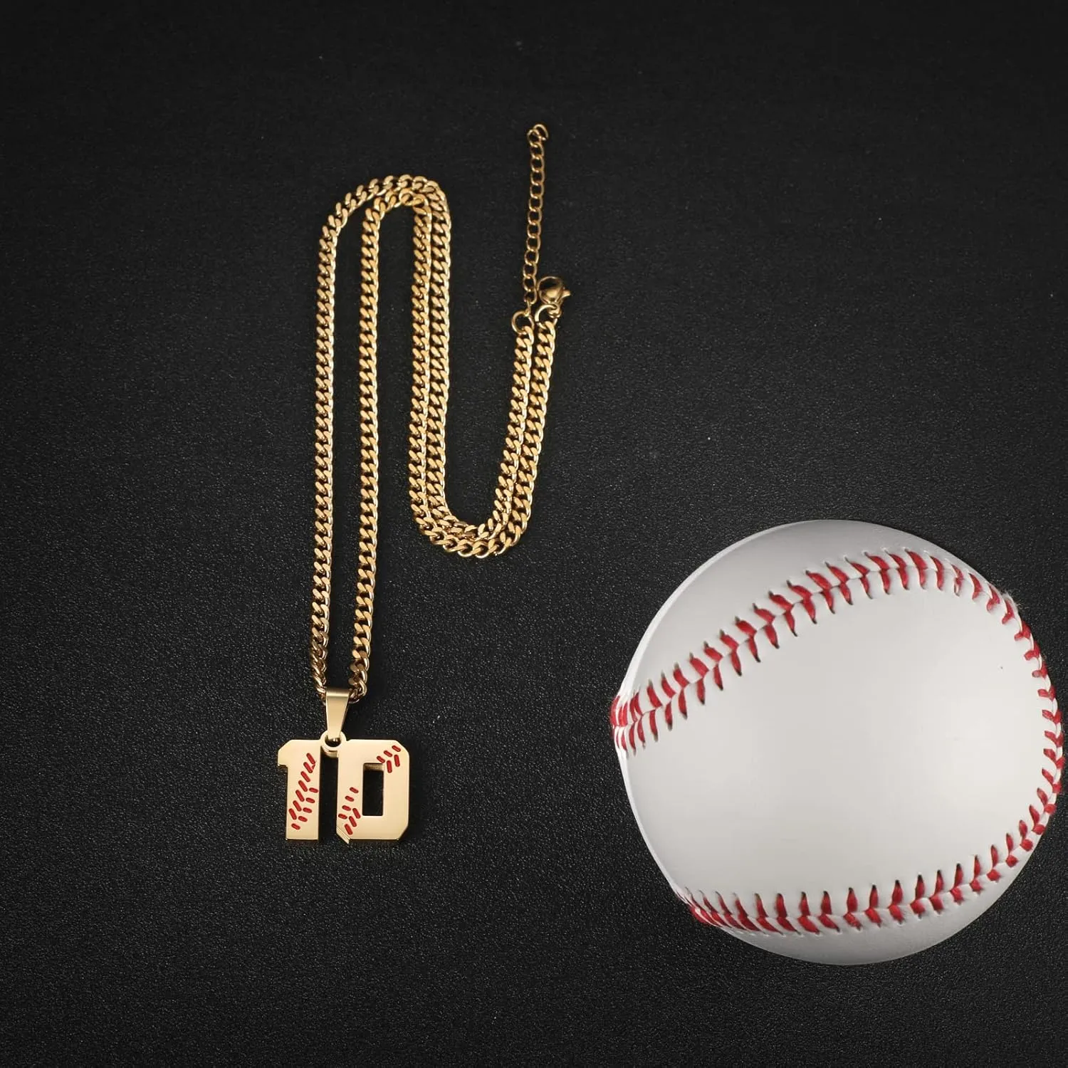 Hatti Doris Baseball Number Necklace for Men 00-99 - Jersey Number Necklace with Stainless Steel Gold Plated Chain & Baseball Charm Pendant