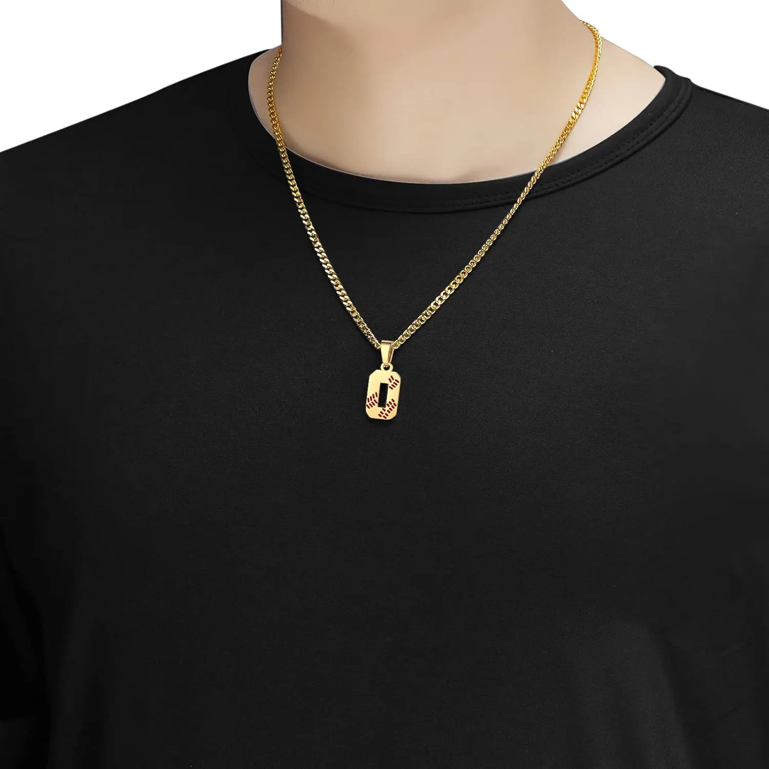 Hatti Doris Baseball Number Necklace for Men 00-99 - Jersey Number Necklace with Stainless Steel Gold Plated Chain & Baseball Charm Pendant