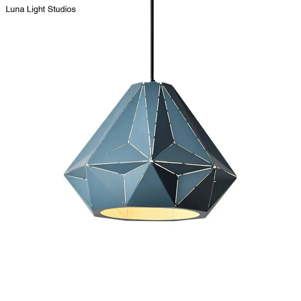Iron Origami Lighting Fixture with Diamond Pendulum Design