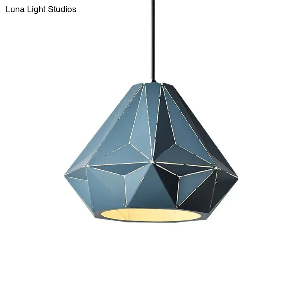 Iron Origami Lighting Fixture with Diamond Pendulum Design