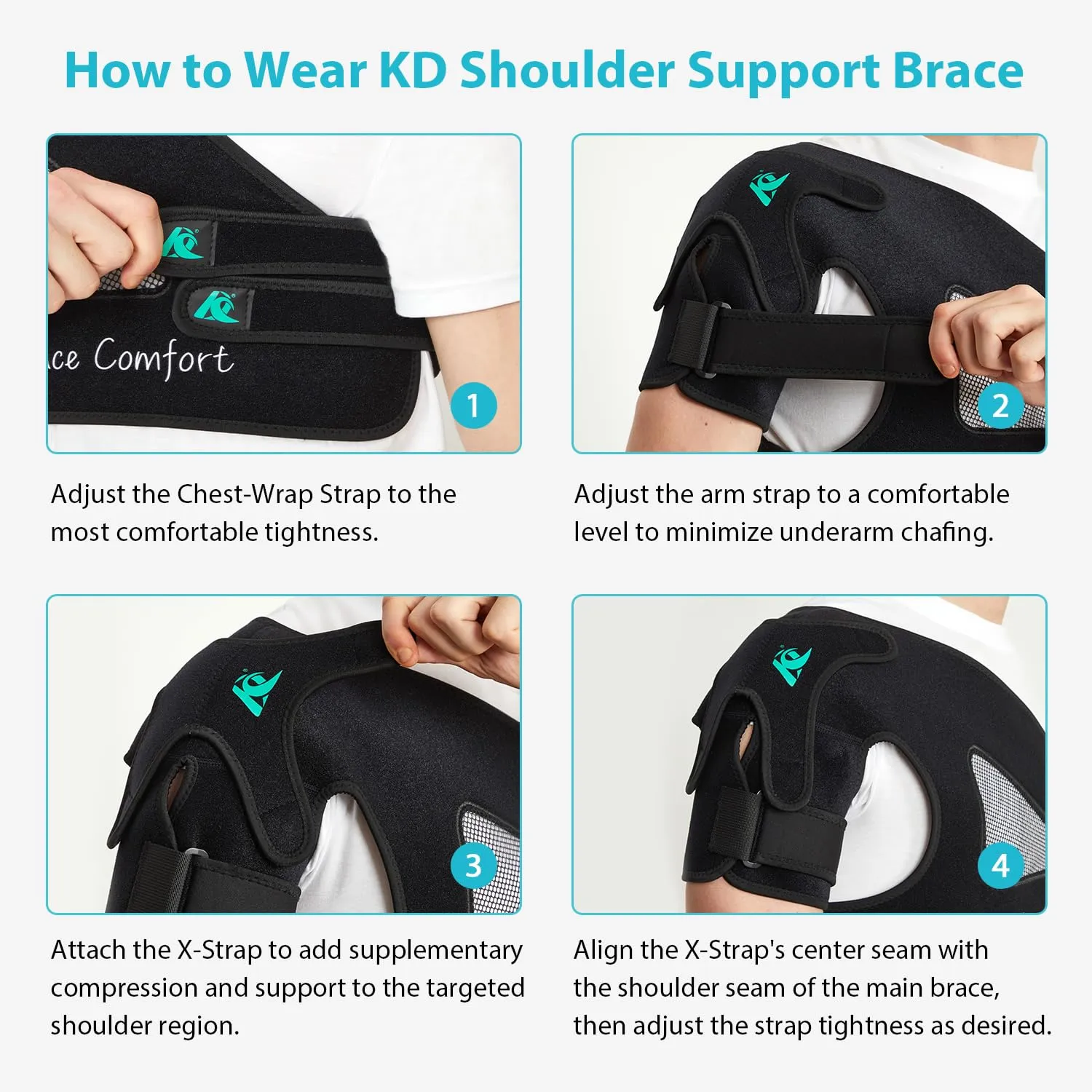 KD Shoulder Support Brace: Shoulder Stability Brace for Torn Rotator Cuff, AC Joint Pain Relief, Dislocation, Tendonitis, Arthritis - Shoulder Braces for Men/Women with X-Strap Support System