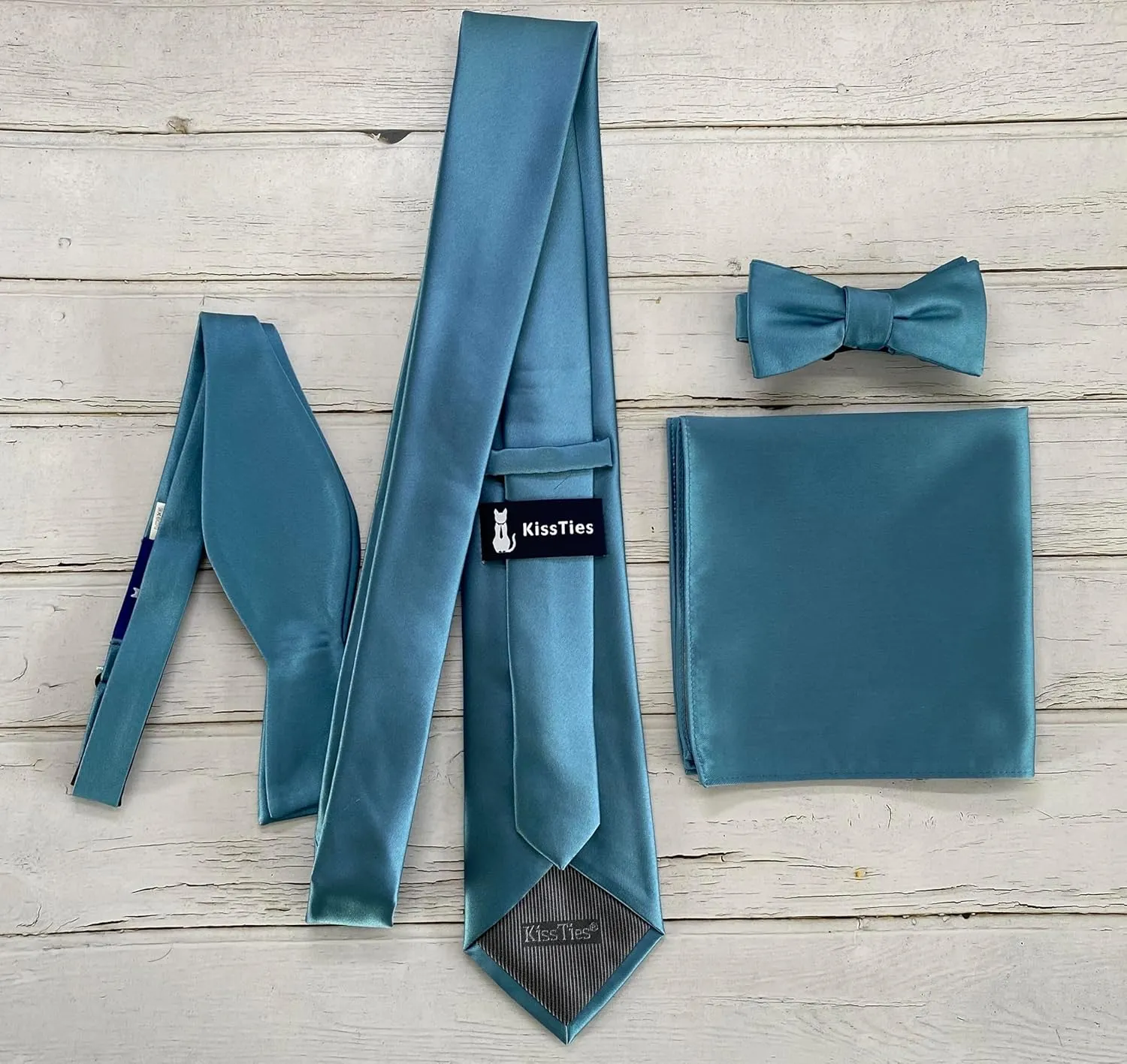 KissTies 1PC/6PCS Satin Pocket Square Solid Color Handkerchief   Gift Box