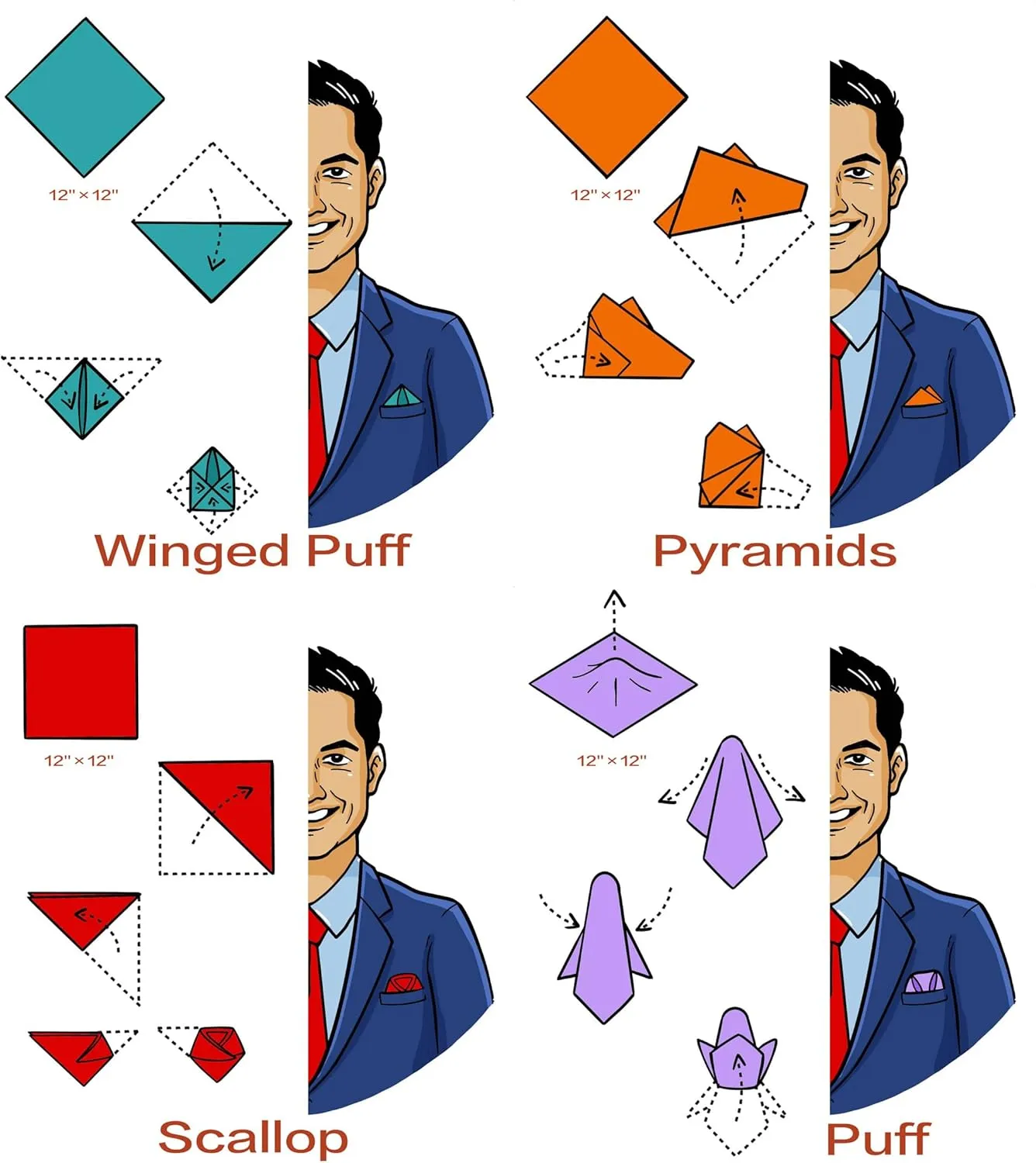 KissTies 1PC/6PCS Satin Pocket Square Solid Color Handkerchief   Gift Box