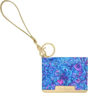 Lilly Pulitzer Vegan Leather Snap ID Card Case, Cute Keychain Wallet, Slim Credit Card Holder with Wristlet Strap (Shells n Bells)
