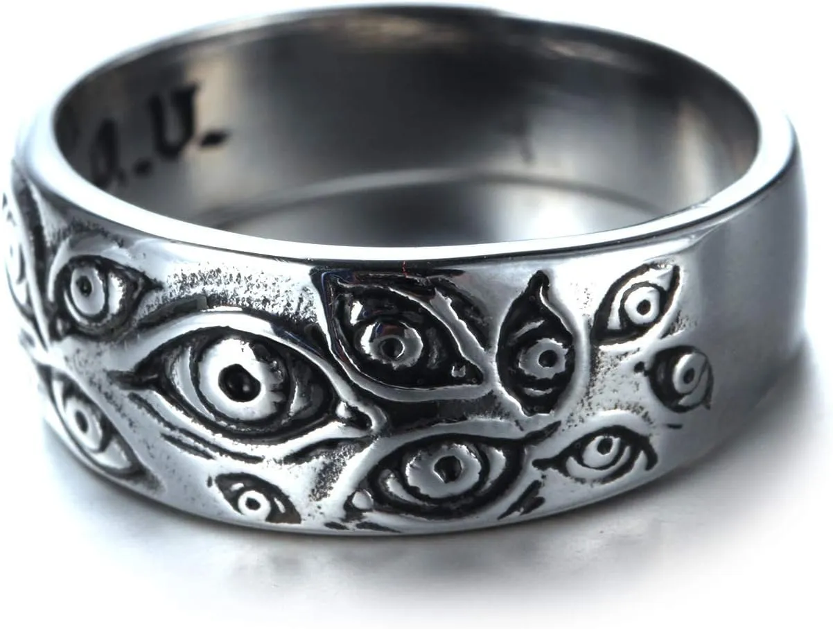 Men's Vintage Stainless Steel Engraved Eye of God Ring Black Gold Silver Tone