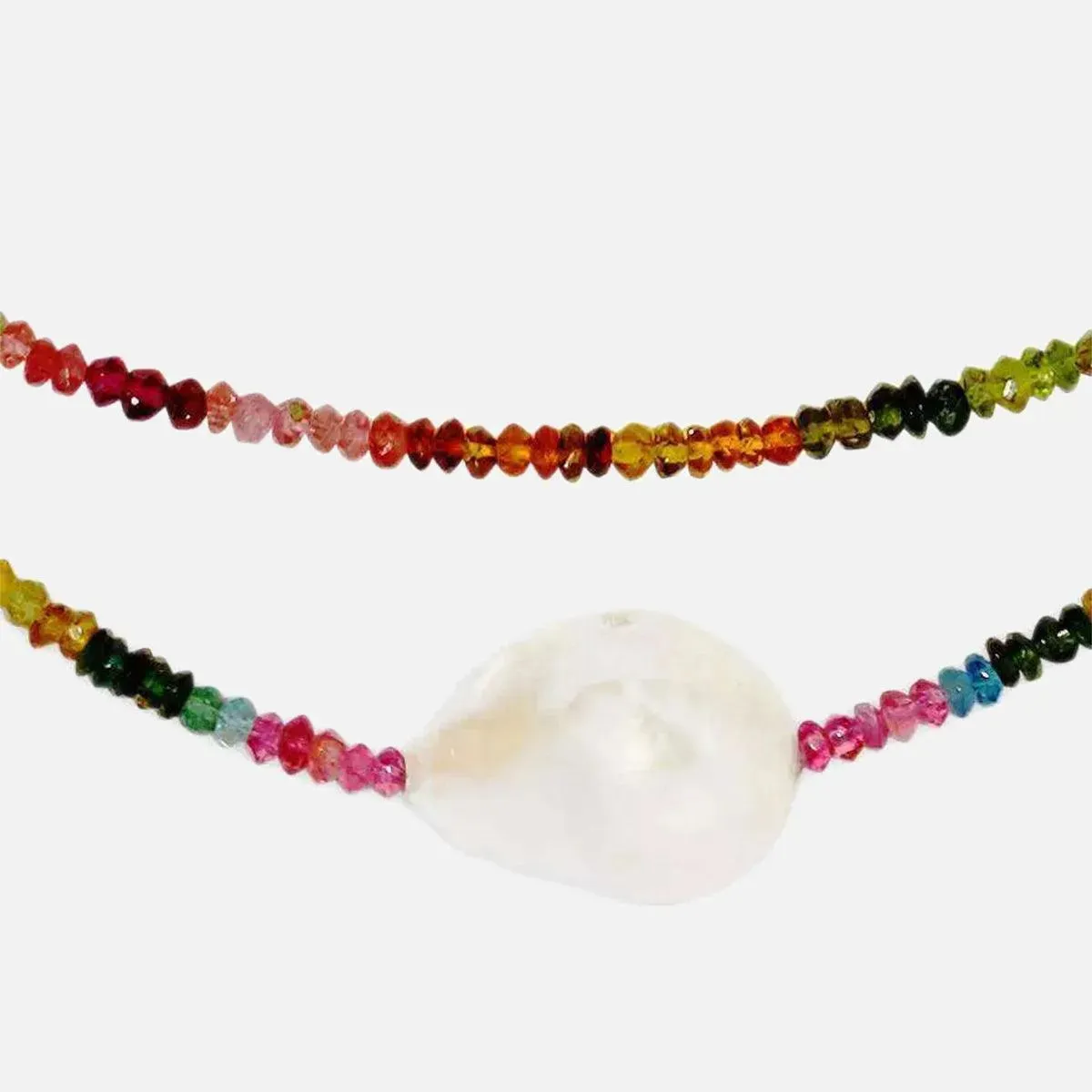 Multi Tourmaline Single Baroque Pearl Gemstone Necklace