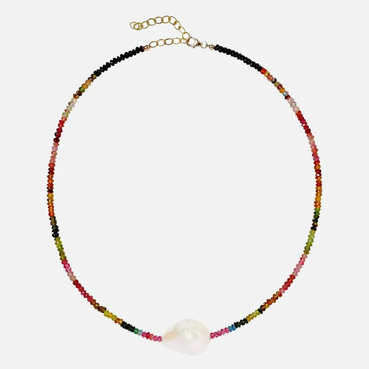 Multi Tourmaline Single Baroque Pearl Gemstone Necklace