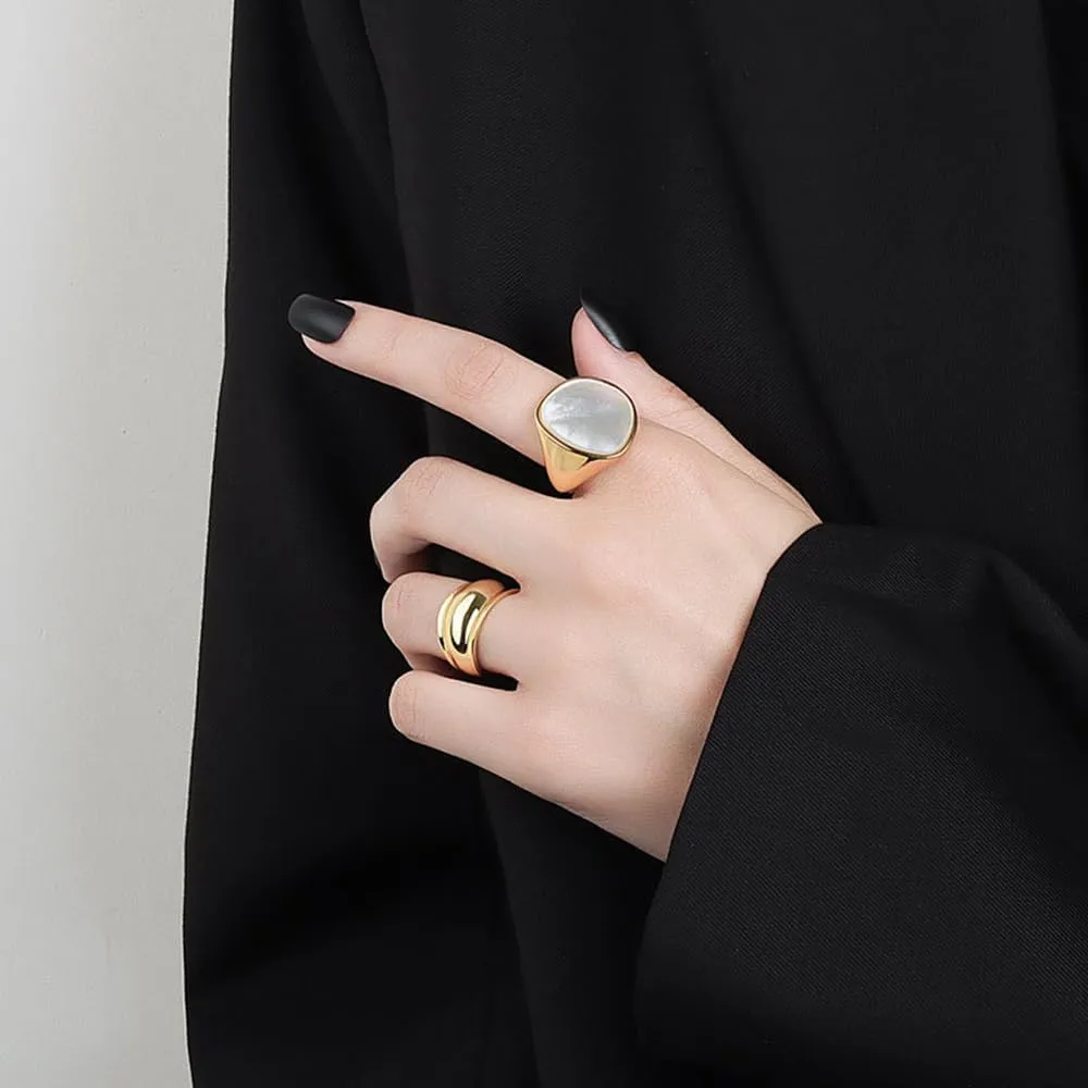 OIDIMS Shell Statement Open Ring Gold Plated for Women Fashion Simple Adjustable Extendable Rings Middle Thumb Finger Wedding Band for Men Christmas holiday Birthday Comfort Fit Jewelry Gifts