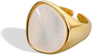 OIDIMS Shell Statement Open Ring Gold Plated for Women Fashion Simple Adjustable Extendable Rings Middle Thumb Finger Wedding Band for Men Christmas holiday Birthday Comfort Fit Jewelry Gifts