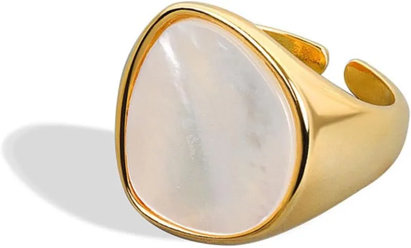OIDIMS Shell Statement Open Ring Gold Plated for Women Fashion Simple Adjustable Extendable Rings Middle Thumb Finger Wedding Band for Men Christmas holiday Birthday Comfort Fit Jewelry Gifts