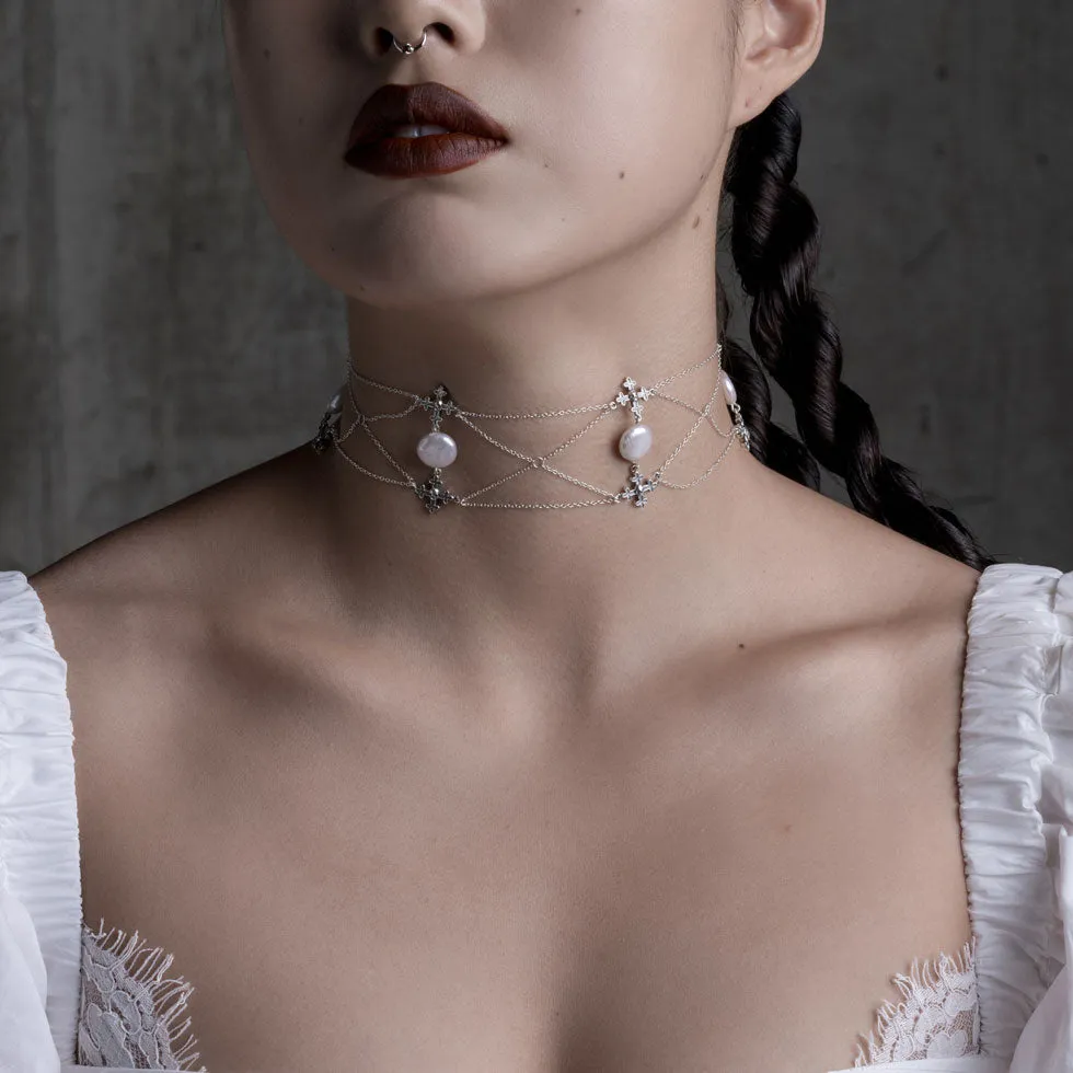 OPHELIA. Medieval Cross Choker - Gold