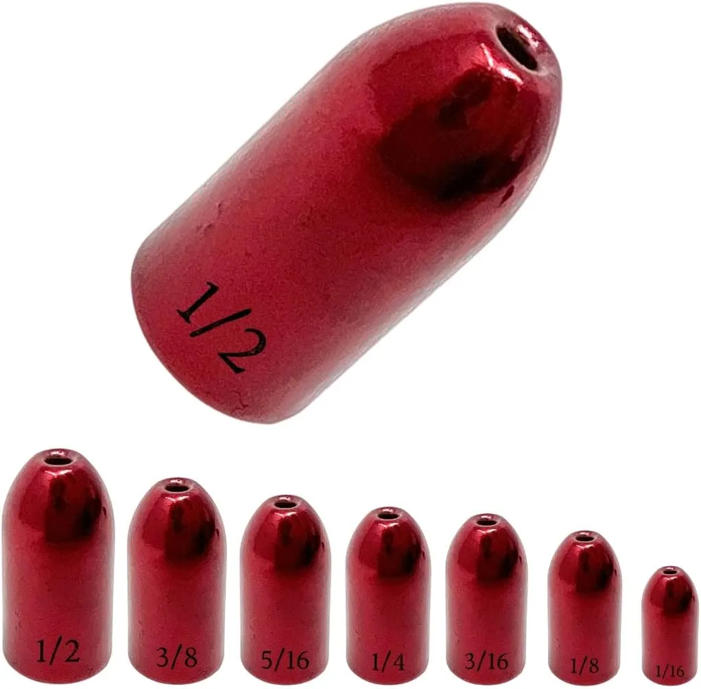 Reaction Tackle Tungsten Worm Weights for Bass Fishing - Bullet Shaped Sinkers/Fishing Weights - for Texas Rig and Carolina Rig/Size Stamped