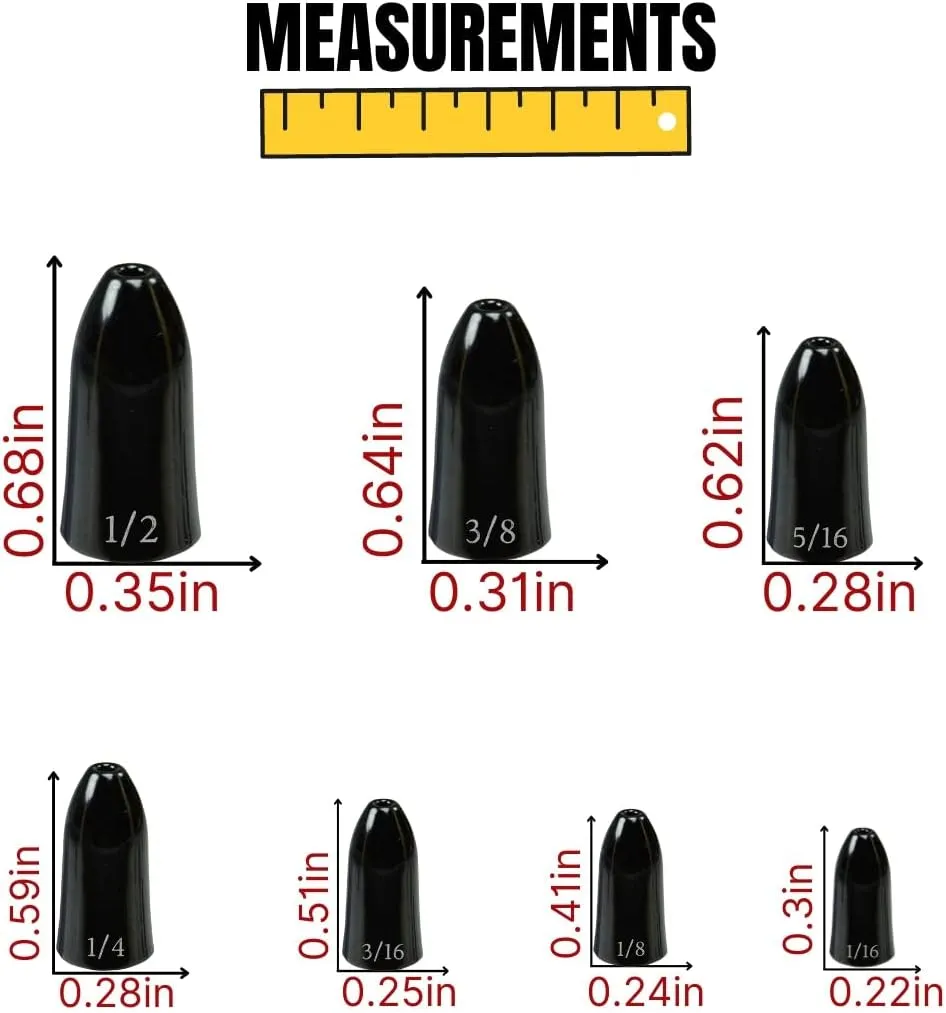 Reaction Tackle Tungsten Worm Weights for Bass Fishing - Bullet Shaped Sinkers/Fishing Weights - for Texas Rig and Carolina Rig/Size Stamped