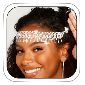 Rhinestone Head Chain Silver Jewelred Headpiece Tassel Boho Hair Chain Wedding Bride Hair Accessories for Women (Silver-Vintage)