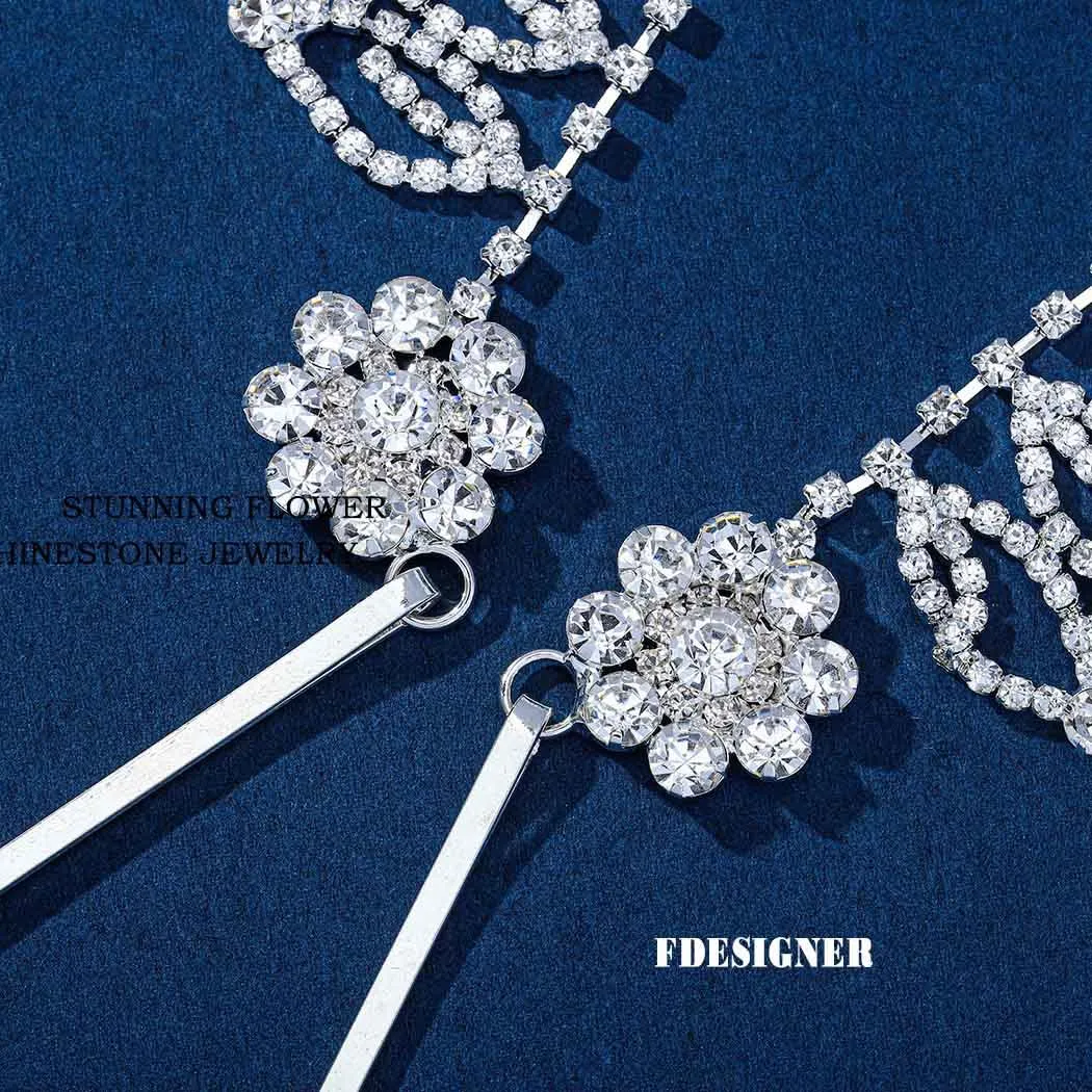 Rhinestone Head Chain Silver Jewelred Headpiece Tassel Boho Hair Chain Wedding Bride Hair Accessories for Women (Silver-Vintage)