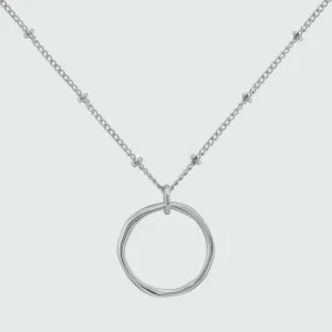 Ronda Round Sterling Silver Pendant with Beaded Chain