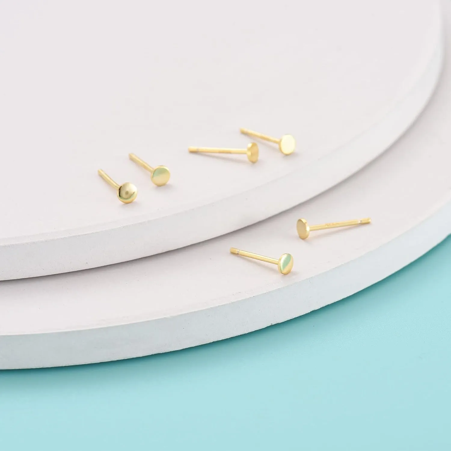 Sterling Silver Stud Earrings for Women Men, 3 Pairs Tiny Flat Dot Earrings Set | Small Round Disc Stud Earrings Dainty Cartilage Tragus Circle Triangle Earrings(Silver/Gold/Rose Gold)