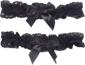 WEBEEDY 2Pcs Lace Wedding Garters for Bride Sexy Wedding Bridal Garter with Bow Party Prom Leg Garter Belt Tossing Thigh Garters Black Bowknot Elastic Leg Ring for Party Prom Birthday